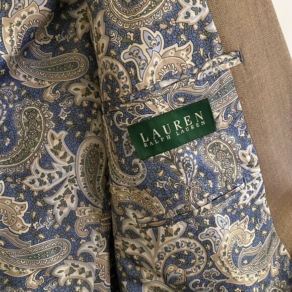 Men's Lauren Ralph Lauren Green Label Blazer Suit Jacket Brown Paisley Lining 46 - Picture 2 of 6